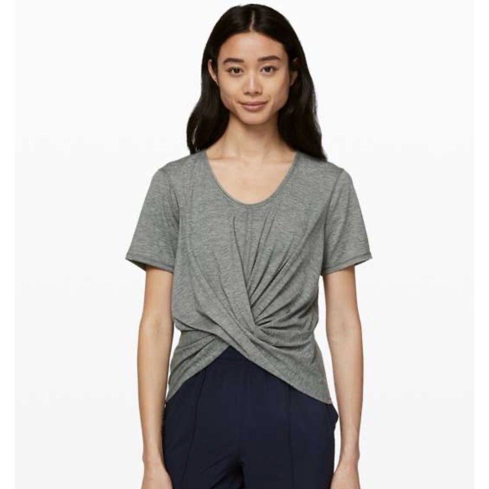 Lululemon Do The Daily Short Sleeve Twist Front Top Heathered Solar Grey Size 6